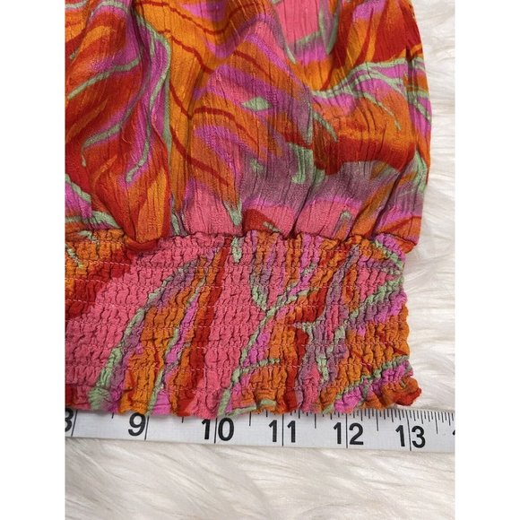 Cynthia Rowley Bright Tropical Top Off Shoulder Smocked Waist Short Sleeve SZ S - Picture 8 of 12